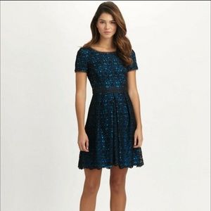 NWT Elie Tahari Black Blue Glenda lace floral Dress Aline 6 8 Short Sleeve